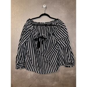 J Crew Preppy Academia Stripe  Off the Shoulder Bow Tie Long Sleeve Top